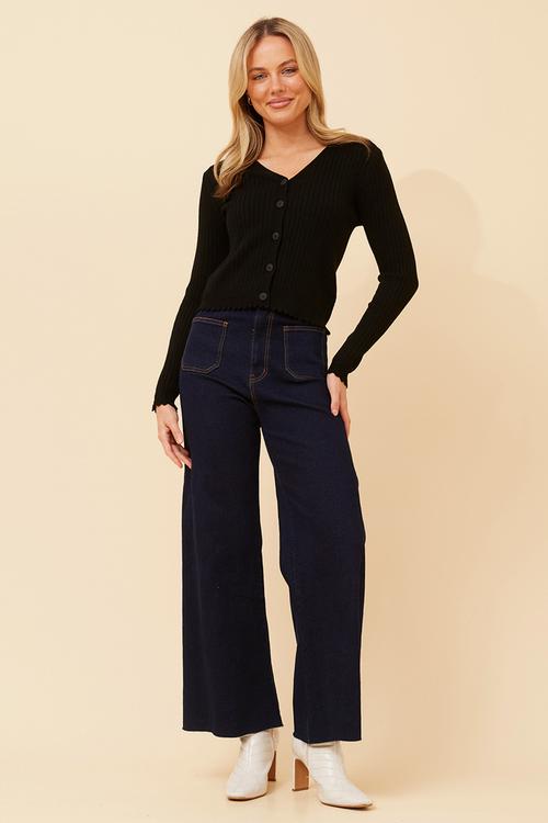 Lettuce Trim Cardigan -  Black