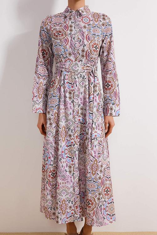 Floral Woven Terrycotton Dress - Multi-Colored