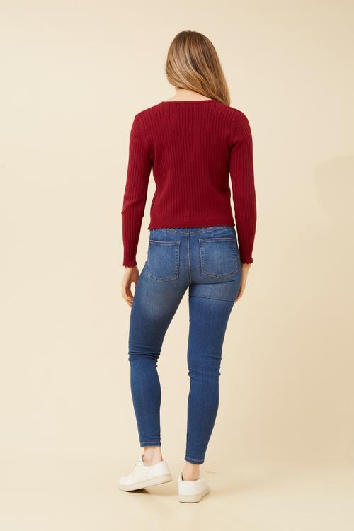 Lettuce Trim Cardigan -  Red