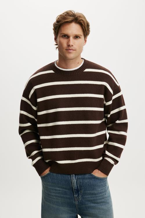 Box fit crew knit - chocolate stripe