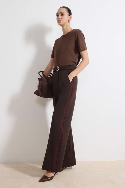 Striped Winter Trousers - Brown Burgundy