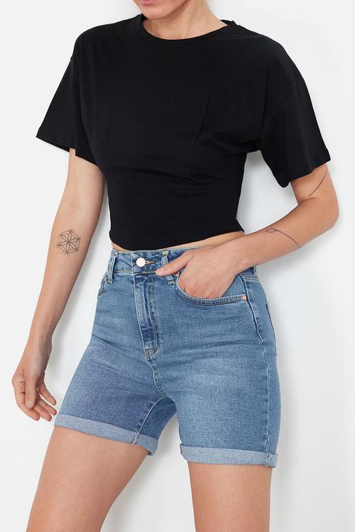 Crop Top Regular Fit T-Shirt - Black