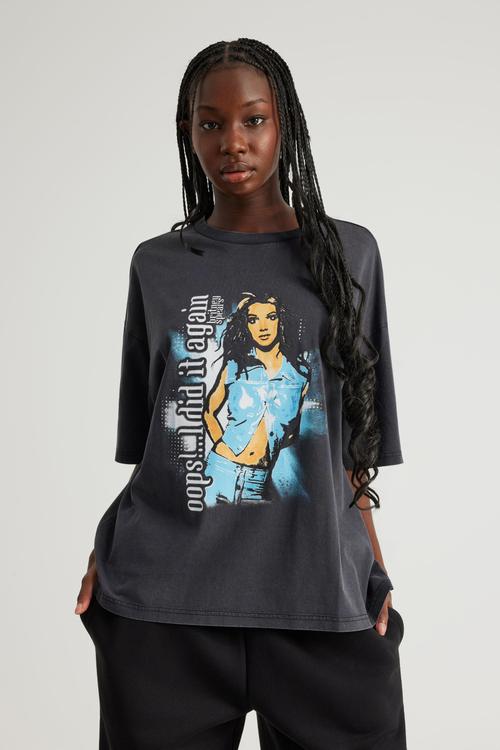 Oversized Music Merch Tee - Lcn Bra Washed Black/Britney Spears Oops