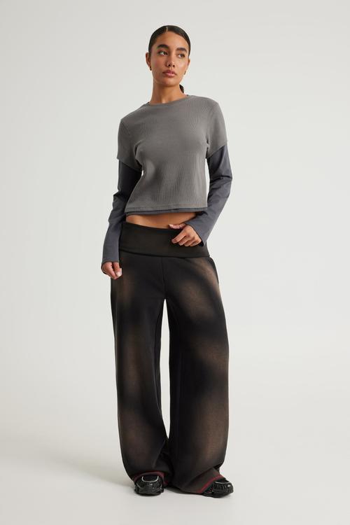 Layered Long Sleeve Top - Washed Iron/Slate