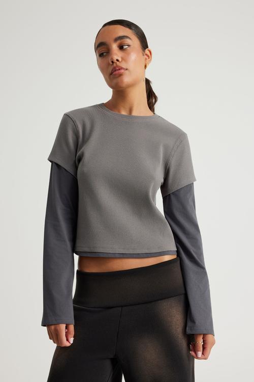 Layered Long Sleeve Top - Washed Iron/Slate