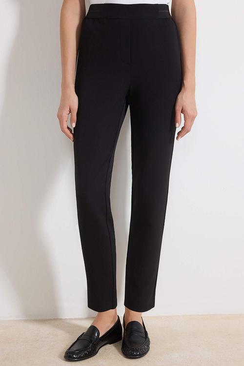 Elastic Waist Cigarette Pants - Black