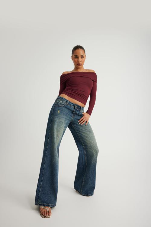Off Shoulder Long Sleeve Top - Merlot