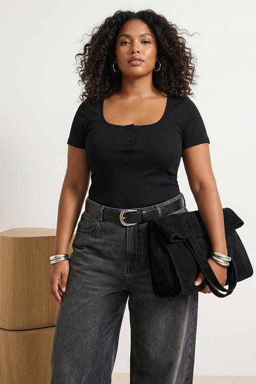 Plus Pool Collar Bodycon Knitted Blouse - Black