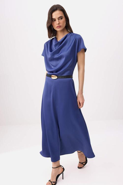 Belted Midi Woven Dress - Petrol