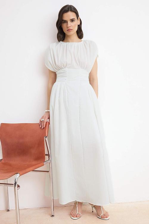 Plain Midi Woven Dress - White