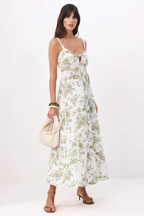 Floral Linen Woven Dress - ~White