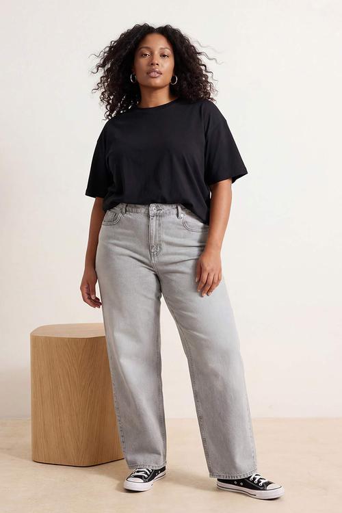 Wardrobe Essentials Barrel Fit 100% Cotton Thin Fabric Plus Size Jeans ? Grey