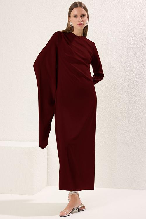 Shawl Detail Evening Dress - Burgundy