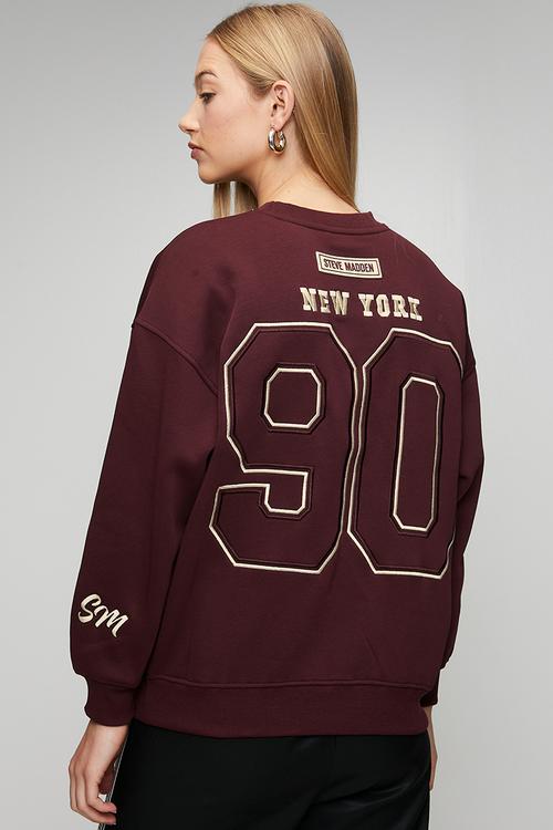 Ladies anora oversized crew neck sweat - deep maroon
