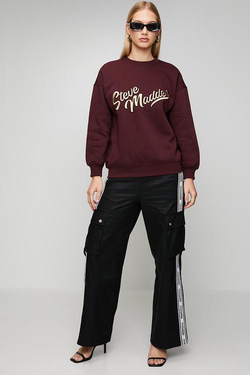 Ladies anora oversized crew neck sweat - deep maroon