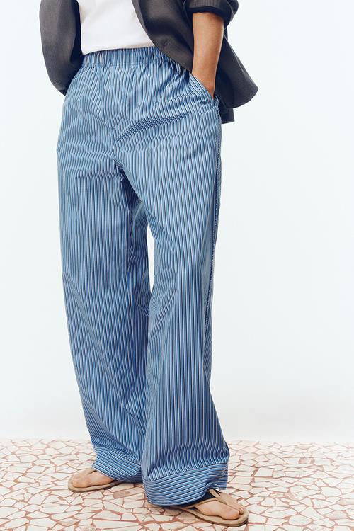 H&M Atelier: Loose fit pima cotton trousers - blue/striped