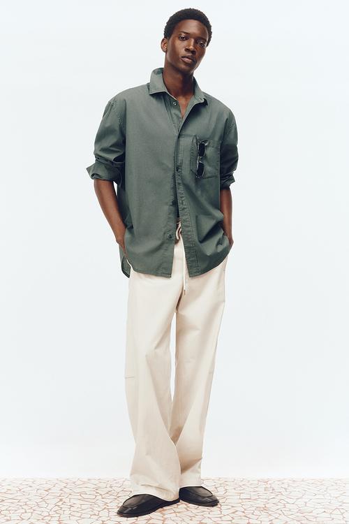 H&M Atelier: Loose fit cotton poplin shirt - dark green
