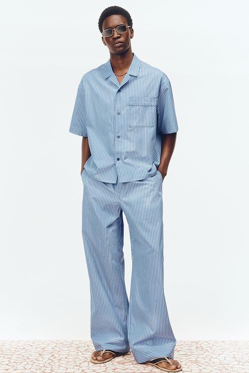H&M Atelier: Relaxed fit cotton resort shirt - blue/striped