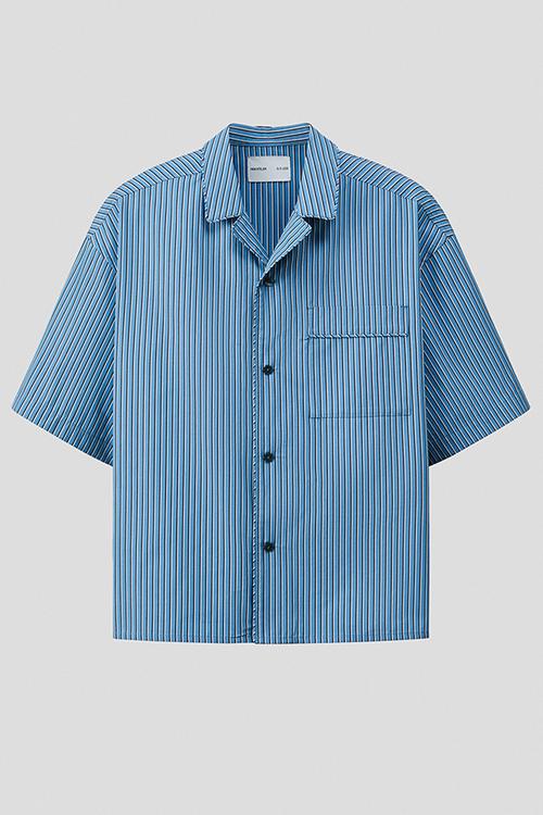 H&M Atelier: Relaxed fit cotton resort shirt - blue/striped