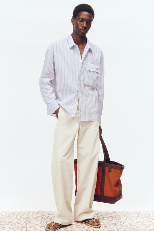 H&M Atelier: Relaxed fit cotton shirt - light blue/striped