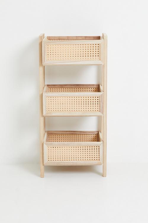 3-Tier shelf with woven basket drawers - natural