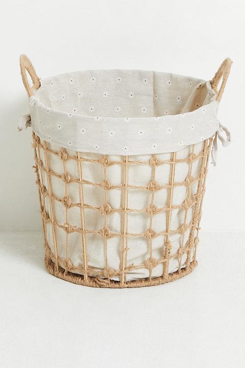 Rope macrame small design laundry basket - sand dune