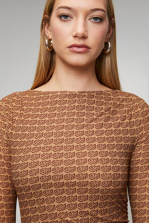 Ladies rachel bateaux neck midi dress - brown