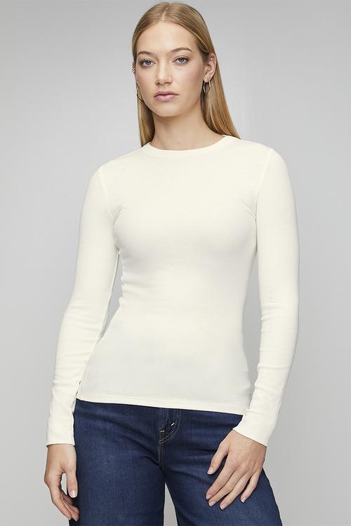 Long sleeve rib crew - cream