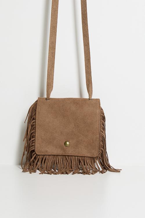 Fringed pocket flap crossbody - warm brown