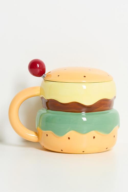 Ceramic burger mug with lid - multi