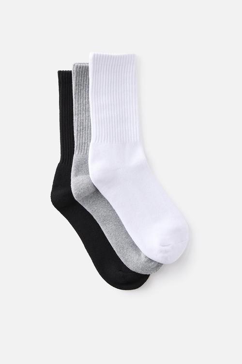 3 Pack Essential Socks - Grey Marle/White/Black