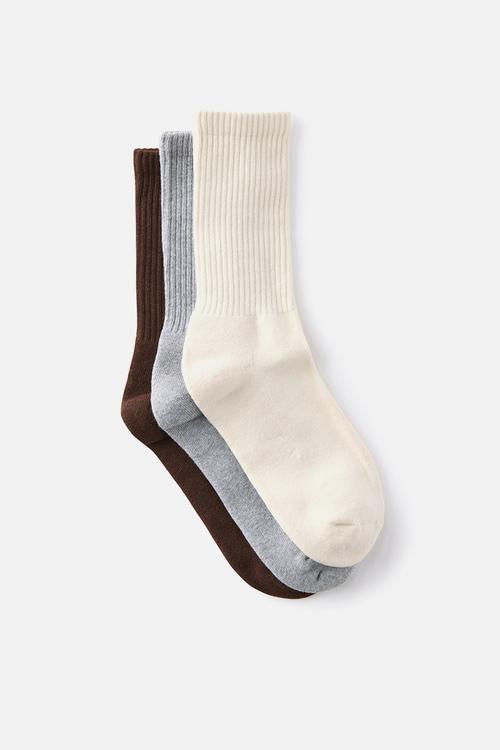3 Pack Essential Socks - Bone/Grey Marle/Chocolate