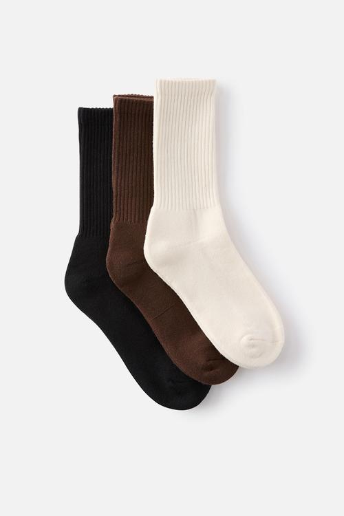 3 Pack Essential Crew Socks - Chocolate/Bone/Black