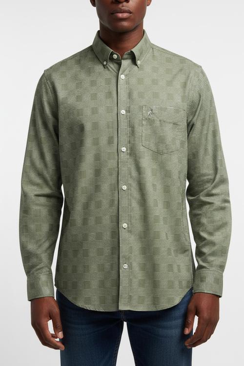 Jackson Long Sleeve Micro Check Shirt - Fatigue
