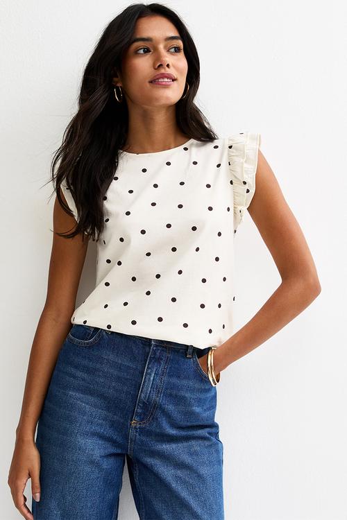 Vde spot frill sleeve - cream pattern