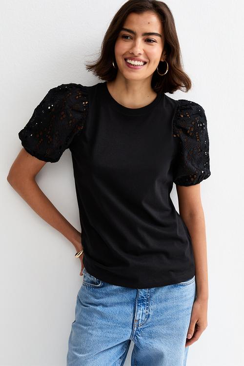 Vde broderie puff sleeve  - black