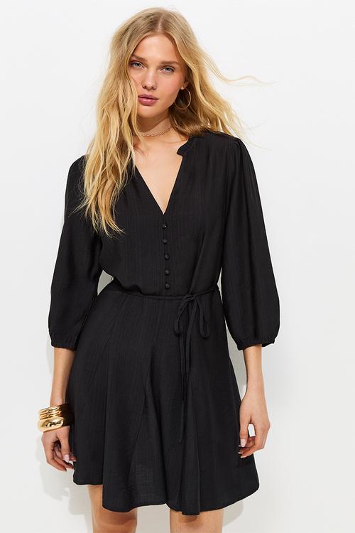 Georgie godet mini dress - black