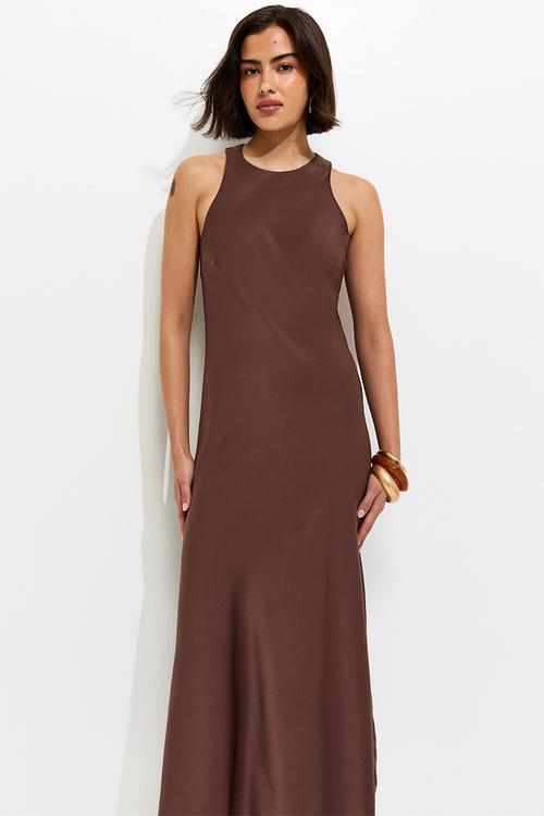Ex occ sat high neck midi  - choc