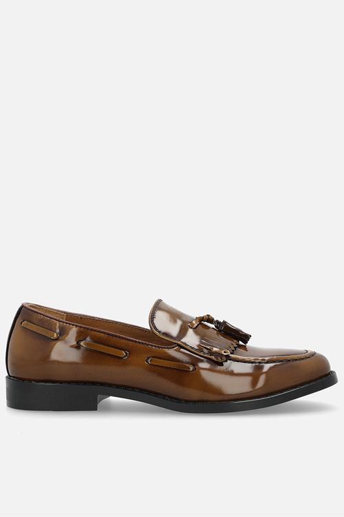 Crouch Hi-shine kiltie trim loafer - tan