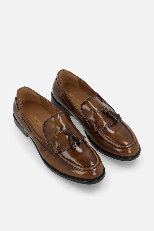 Crouch Hi-shine kiltie trim loafer - tan