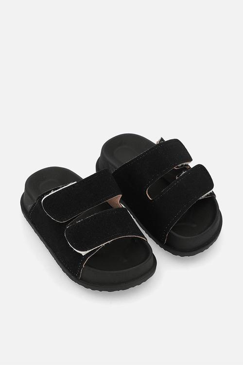 Sliders with adjustable fastener strap - black