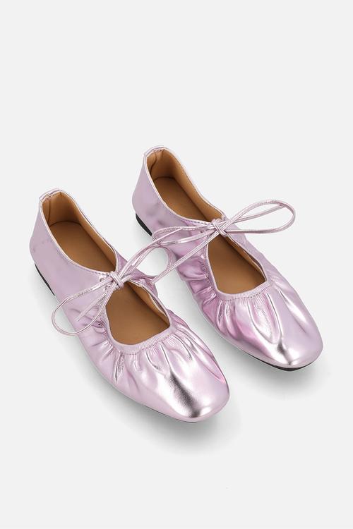 Ruched ballets flats - metallic pink