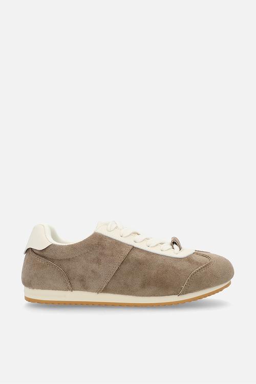 Retro-style suedette sneakers - mocha/white
