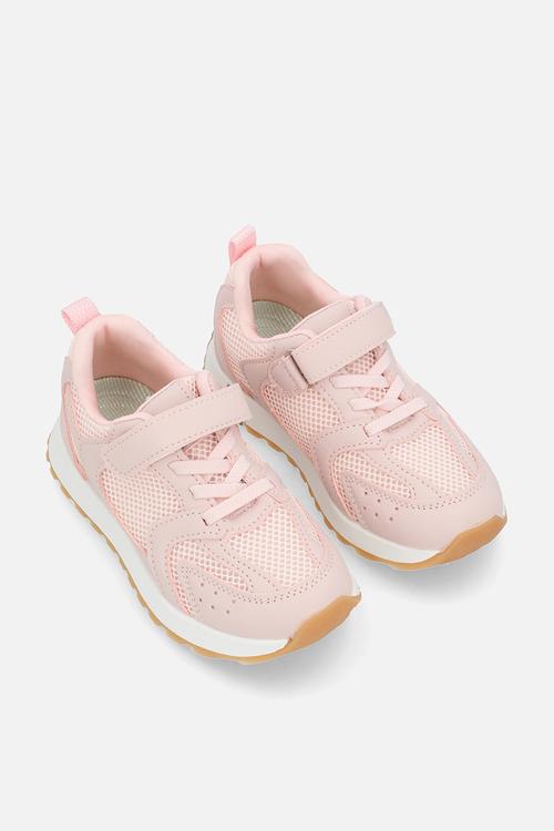 Lace-up sneakers with strap - light pink