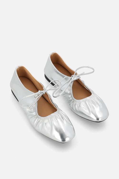Ruched ballets flats - silver