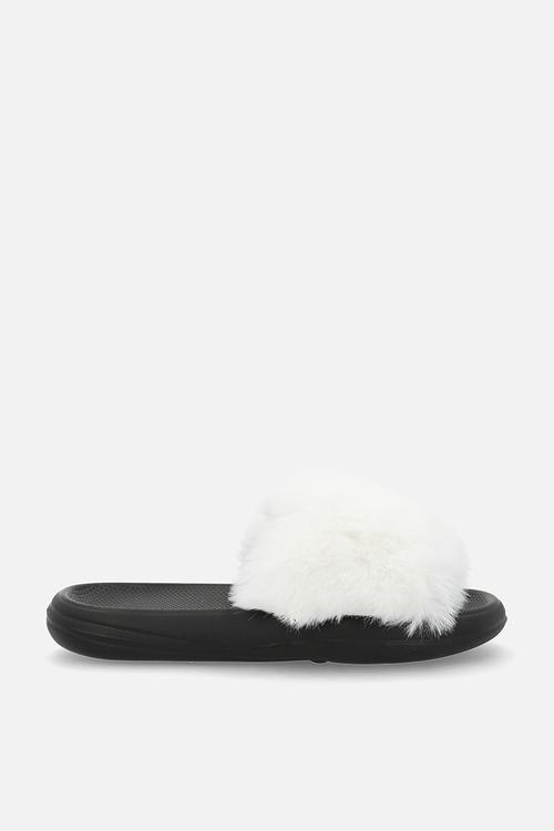 Fluffy slippers - white/black