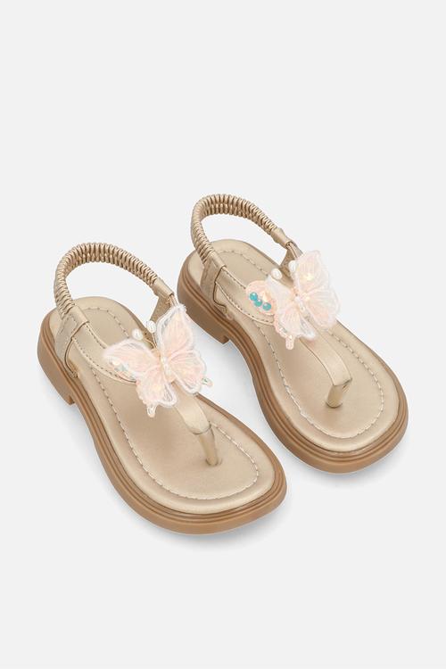 Butterfly lace detail sandal - gold