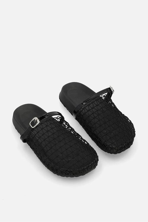 Fishnet mesh mules - black