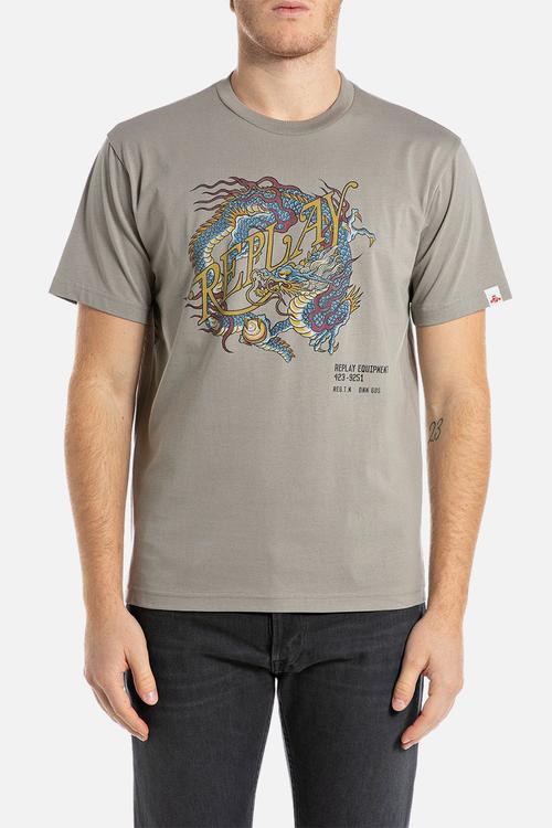 Dragon-print jersey T-shirt - silver