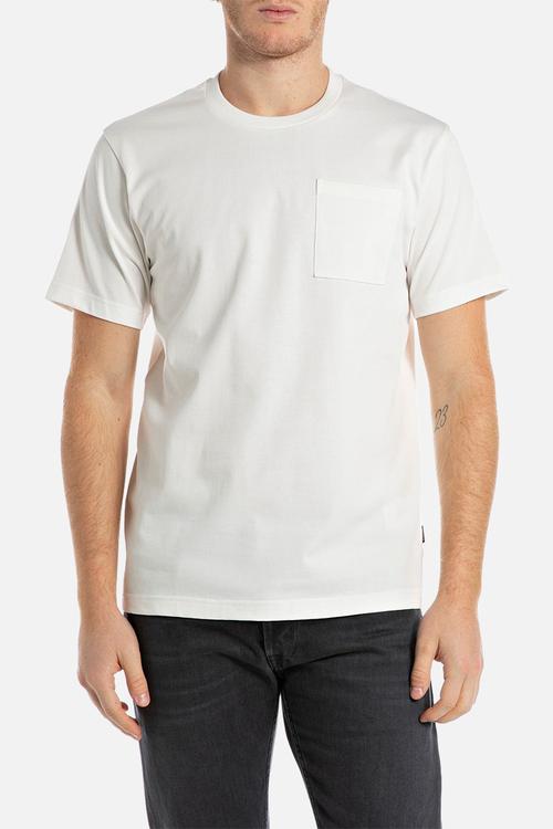 Jersey T-shirt with breast pocket and print - natural white